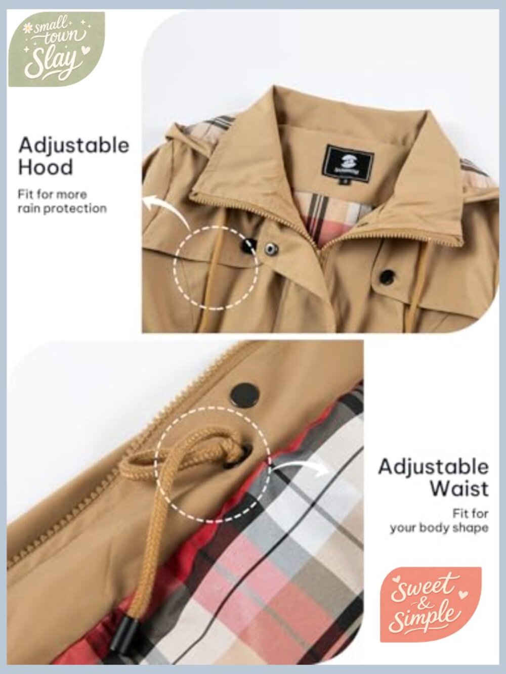 Women's Waterproof Rain Jacket Long Raincoat Windbreaker Trench Coat Hooded - Picture 5 of 7